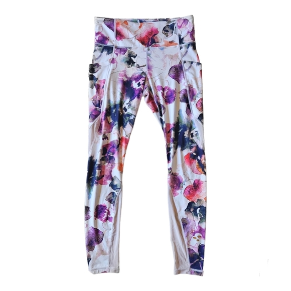 SOLD OUT 🩷 Athleta Mudra Watercolour Leggings with Pockets and Mesh Leg Panels - Picture 1 of 6